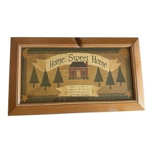Vintage Linda Spivey Home Sweet Home Primitive Country Folk Art Framed Print 23"